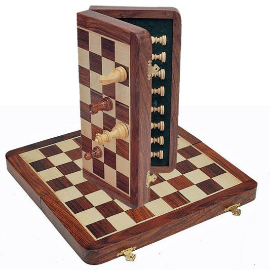 Folding 12" Magnetic Chess Set by WE shown folded and open