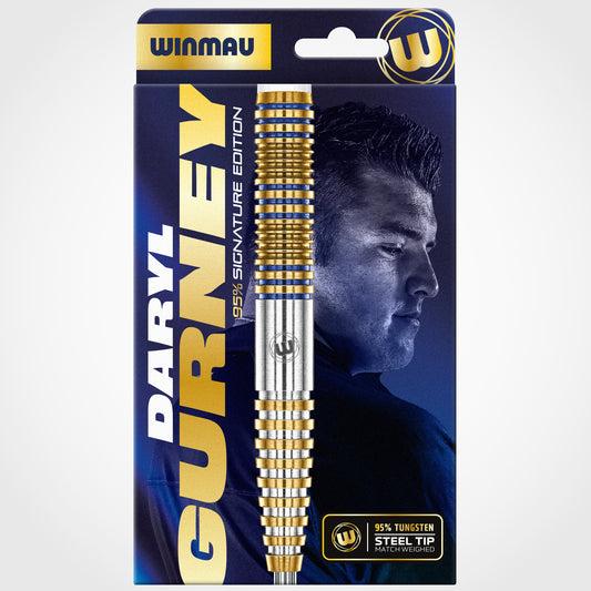 Winmau Daryl Gurney 95% Signature Edition darts packaging with a close-up of Daryl Gurney's face.