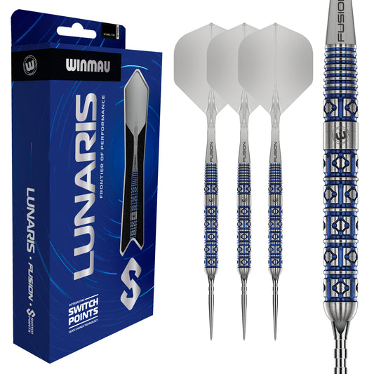 Winmau Lunaris darts with packaging on a white background