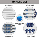 19-piece dart set with components labeled on a white background 19-piece dart set with components labeled on a white background