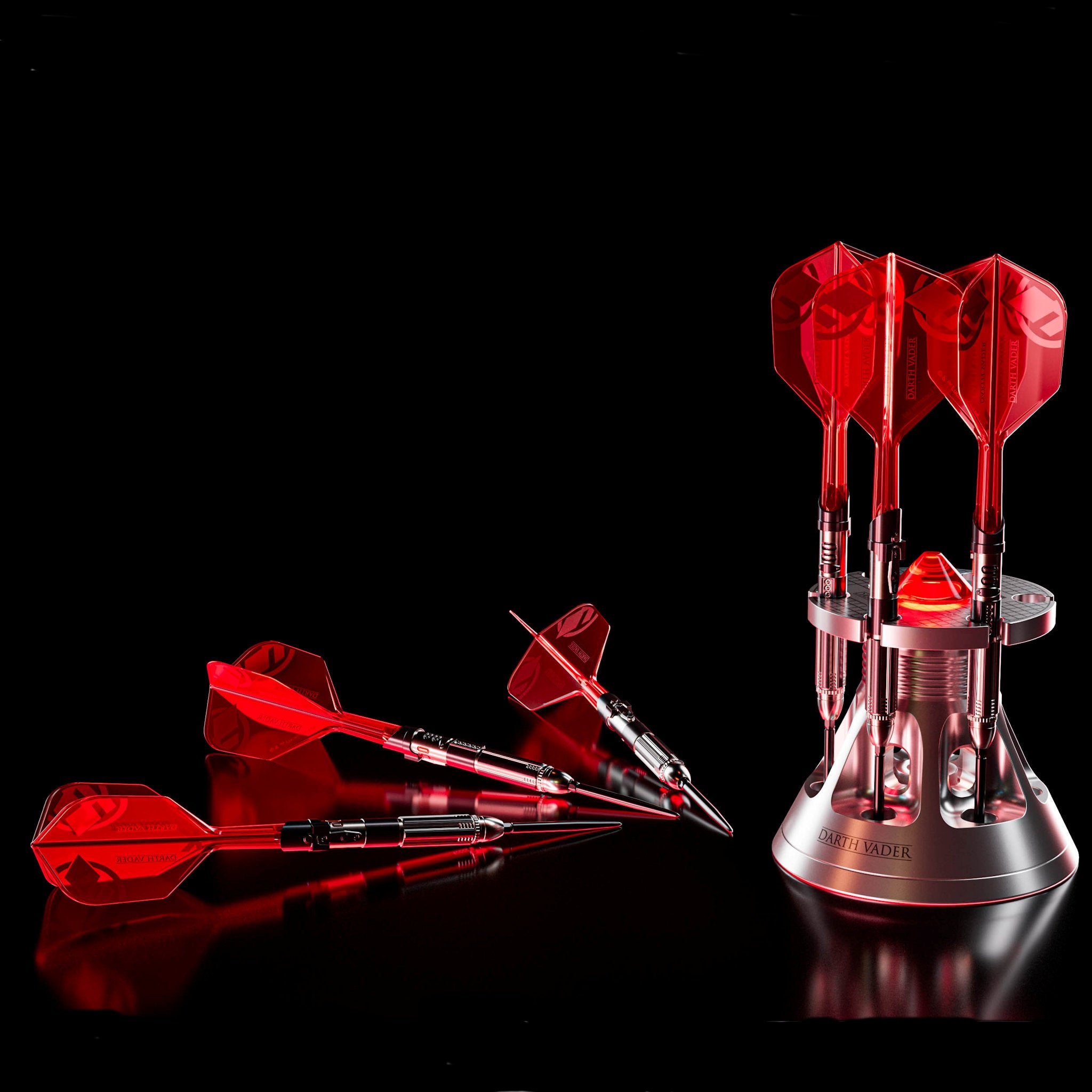 STAR WARS™ Darth Vader Lightsaber First Edition 95% SP Darts in the Darth Vader display stand. STAR WARS™ Darth Vader Lightsaber First Edition 95% SP Darts in the Darth Vader display stand.