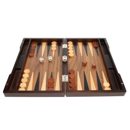 12" Backgammon Walnut Stain Wood WE shown open and flat