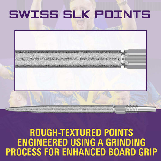 Swiss SLK Points rough-textured precision-ground dart tips for enhanced board grip and reduced bounce-outs
