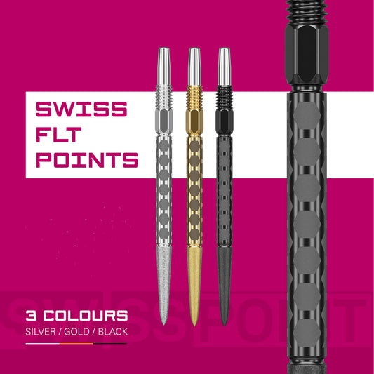 Swiss FLT Points showing 3 colours with pink background.