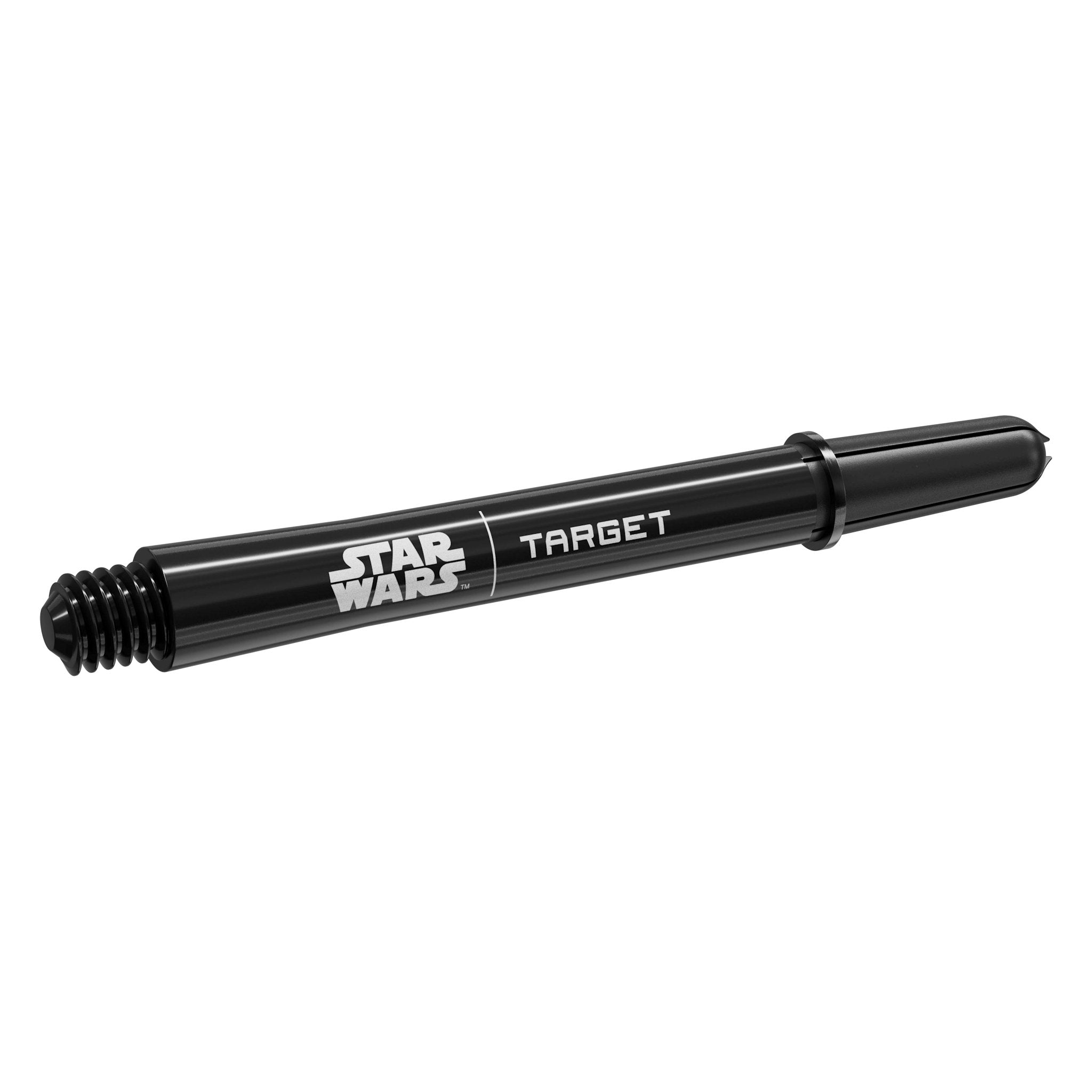 Black dart shaft with 'Star Wars' and 'Target' branding on a white background Black dart shaft with 'Star Wars' and 'Target' branding on a white background