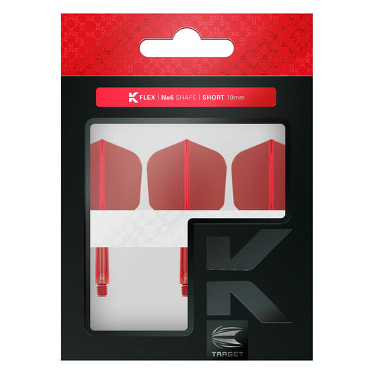 K-Flex Shape No.6 integrated red dart flights and shafts pack by Target Darts