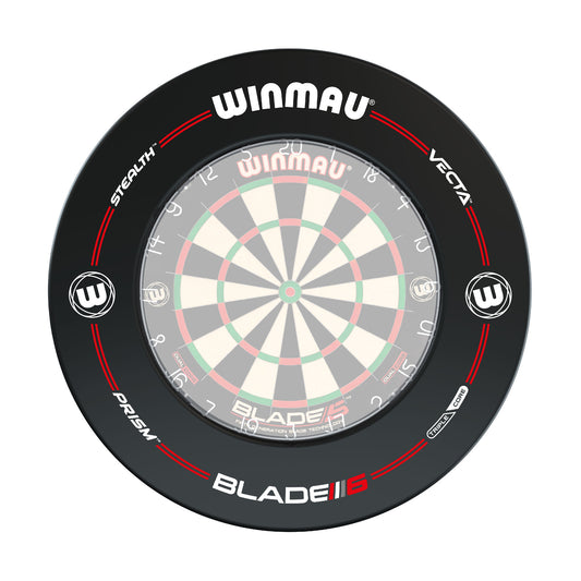 Winmau Pro-Line Black Surround with Winmau dartboard with branding on a white background