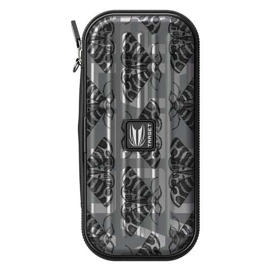 Takoma ENTO Wallet in grey with black butterfly pattern, hard shell case featuring a Target logo patch on the front
