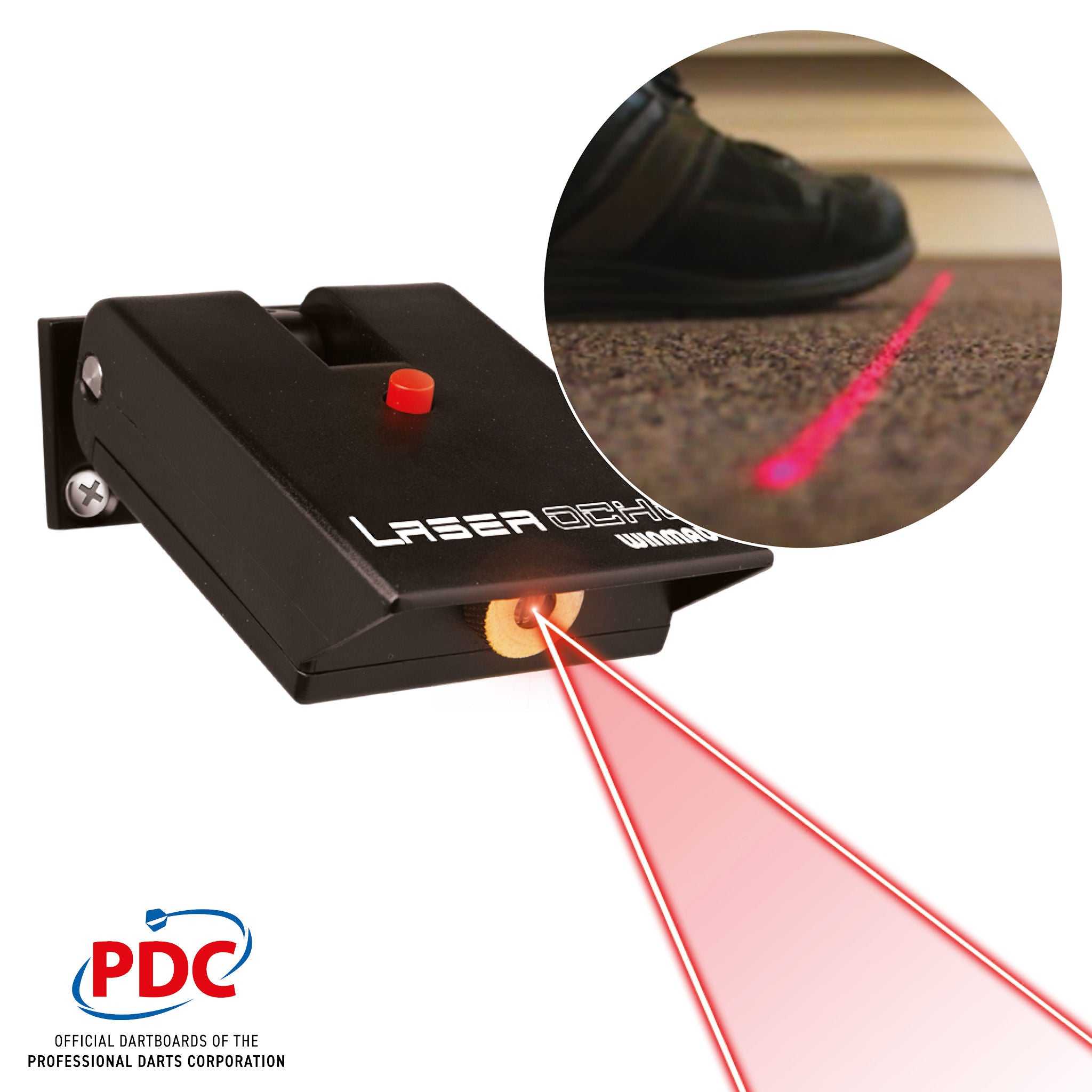 Laser Oche device projecting adjustable laser throw line on floor for darts game setup Laser Oche device projecting adjustable laser throw line on floor for darts game setup