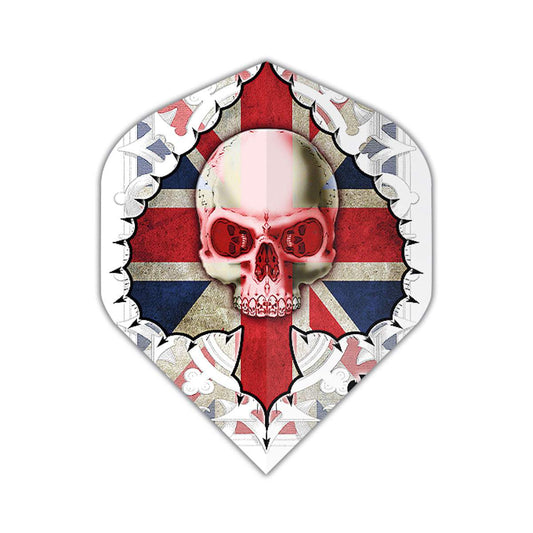 Extra tough Alchemy dart flight featuring a skull over the British flag design