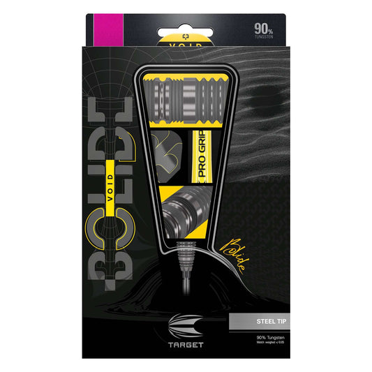 Bolide Void 90% Tungsten darts with black titanium coating and radial grooves for precision and durability