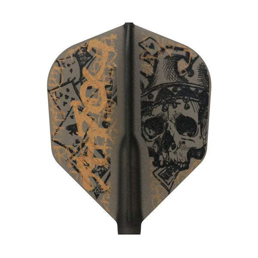 Jose Justicia Perales joker motif darts flight in black with skull and card design