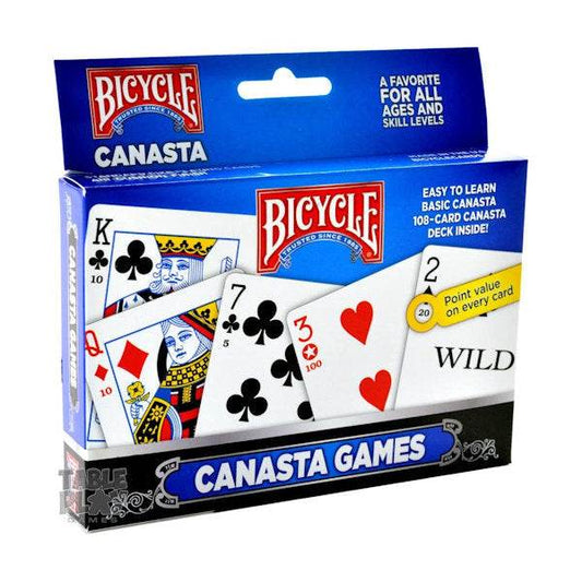 Bicycle Canasta playing cards set with 108-card deck and point values on cards
