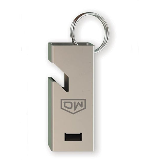 Dart Sharpener & Bottle Opener Keychain in silver on white background
