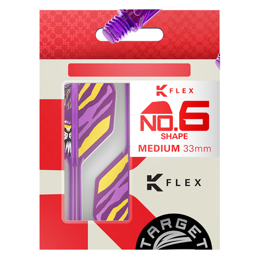 K-Flex No.6 Flight & Shaft Endeavour packaging with purple and yellow design on a white background