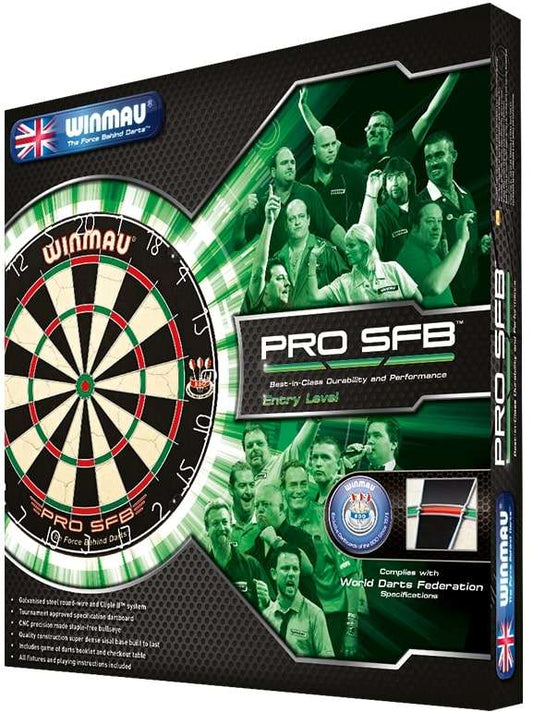 Winmau Pro SFB Dartboard with high tensile steel wiring and staple-free bullseye, tournament quality sisal base, endorsed by British Darts Organization