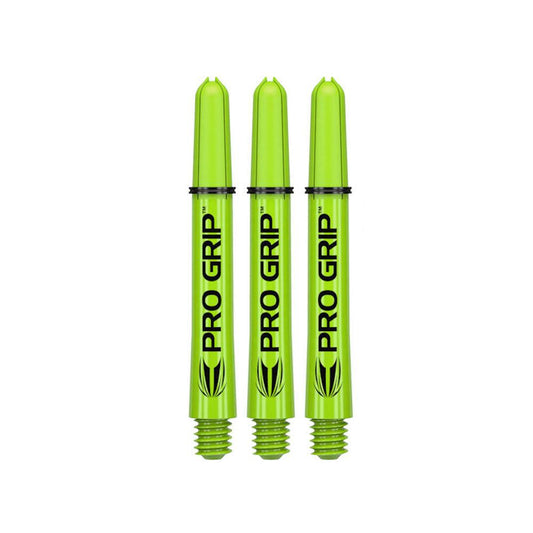 Set of three bright green Pro Grip Nylon Shafts for darts with flight grip rings