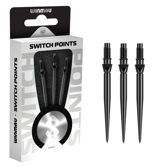 Winmau switch points packaging with three black darts on a white background