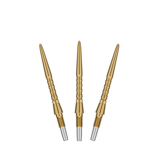 Set of three gold Swiss Storm Surge points with grooved grip and threaded ends for quick dart point changes