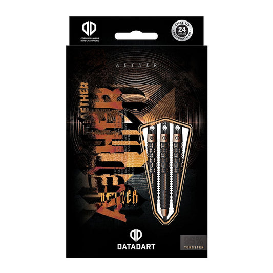 Datadart Aether 95% Tungsten dart barrel with tapered nose and shark-cut front end in black and bronze finish