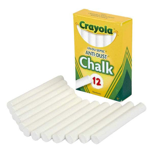 Crayola Nontoxic Anti-Dust Chalk white sticks with box, 12 pieces for chalkboards