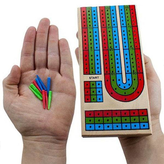 3 Track Cribbage Board with pegs for scoring card game points