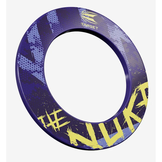 Purple Surround with yellow text 'The Nuke' on a white background