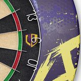 Close-up of a dartboard with colorful dart on a white background Close-up of a dartboard with colorful dart on a white background