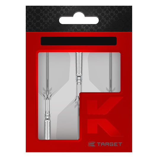 Red packaging with clear window displaying K-Shift No.6 Flight and Shaft System in Clear, featuring Target branding.
