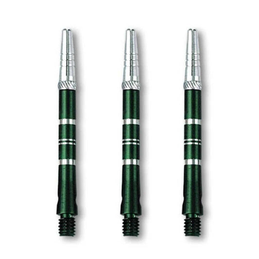 Set of 3 DW Top Spin Grooved Shafts made of anodized aluminum with free-spinning tops for improved dart accuracy