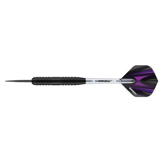 Black Brass coated dart with clear Prism medium shaft and purple Prism Alpha flights