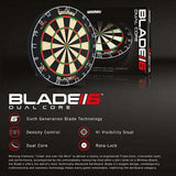 Winmau Blade 6 Dual Core dartboard with dual core technology, high visibility sisal, density control, ultra-thin wire, and Rota-Lock mounting system. Winmau Blade 6 Dual Core dartboard with dual core technology, high visibility sisal, density control, ultra-thin wire, and Rota-Lock mounting system.