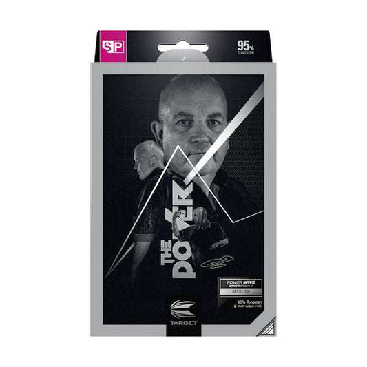 Power 9Five G8 SP 95% tungsten dart barrels packaging with champion design and steel tips