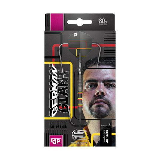 Gabriel Clemens Black SP 80% Tungsten dart set with radial grooves and black titanium nitride coating in branded packaging