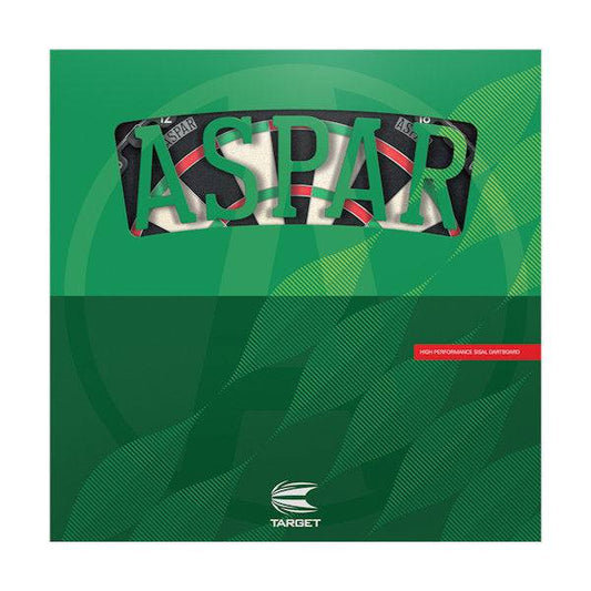 Target Aspar Dartboard packaging featuring modern design and logo on green background