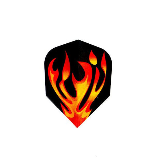 Holographic flight with red and orange flame design on black background, 3D refractory material quality