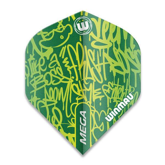 Mega Winmau Standard flights green graffiti design dart flights pack of 3