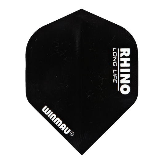Black Rhino Flights dart flight with white text, extra thick and durable design, 100 micron thickness, set of 3 flights