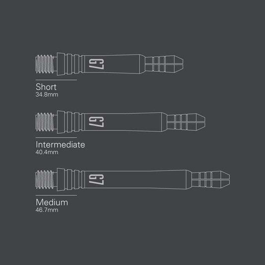 Power Titanium G7 Shaft dart shaft in short, intermediate, and medium sizes with aluminum top and titanium nitride finish