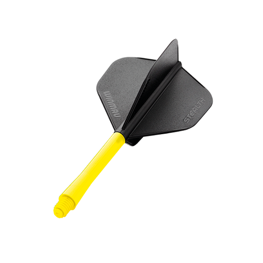 Winmau Stealth Shafts dart with fiber-reinforced yellow shaft and black flights for stable, high-performance play