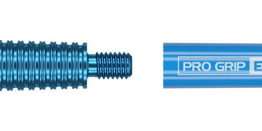 Pro Grip EVO aluminium base with nylon top dart shaft in blue with radial grooves for grip