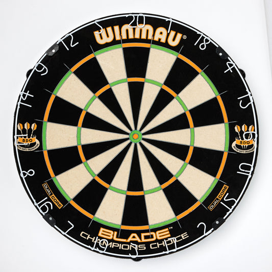 Winmau Champions Choice dual core dartboard with thinner wiring and carbon diffusion bullseye for high scoring and durability