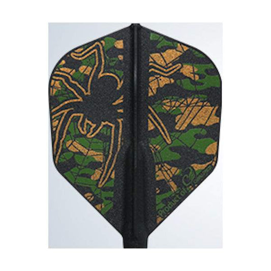 Darin Young 3 flight shape dart flight with spider and camouflage design