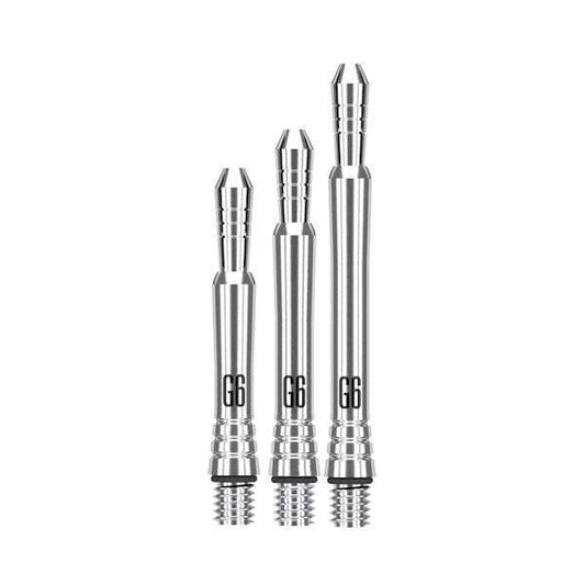 Set of three Power Titanium G6 dart shafts in varying lengths with silica titanium nitride coating and pinch grip technology