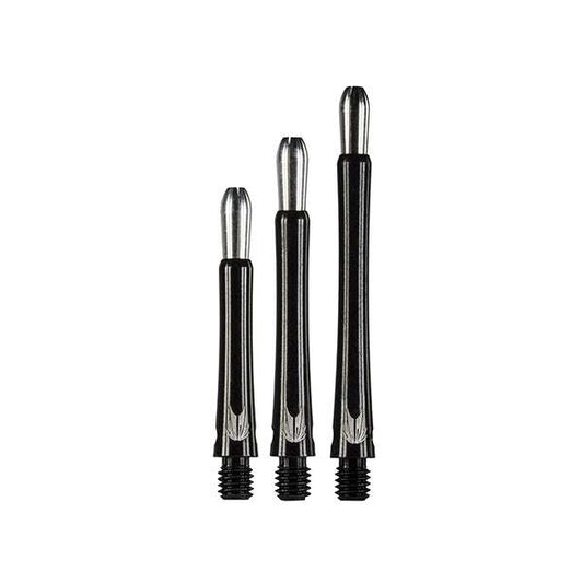 Set of three black Grip Style Aluminium Shafts for darts with screw-in flight holders