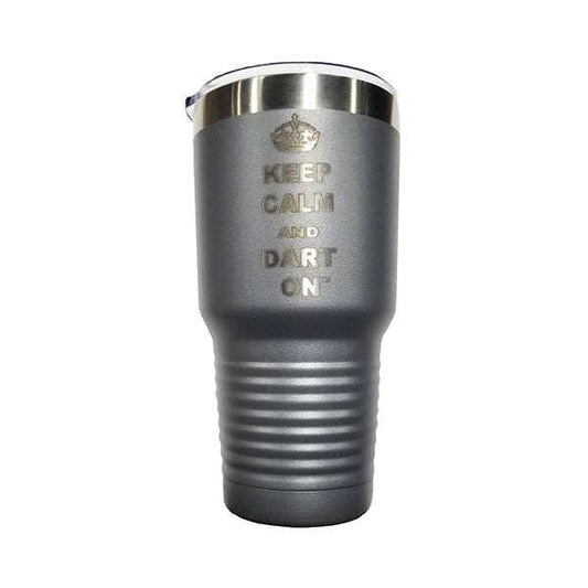 30 oz Polar Tumbler with "Keep Calm and Dart On" text for hot and cold drinks
