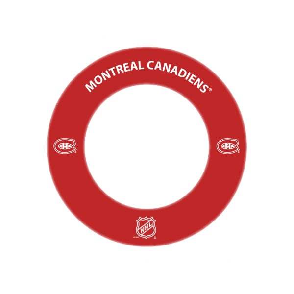Red NHL® Dartboard Surround with Montreal Canadiens logos and NHL shield for dart protection Red NHL® Dartboard Surround with Montreal Canadiens logos and NHL shield for dart protection