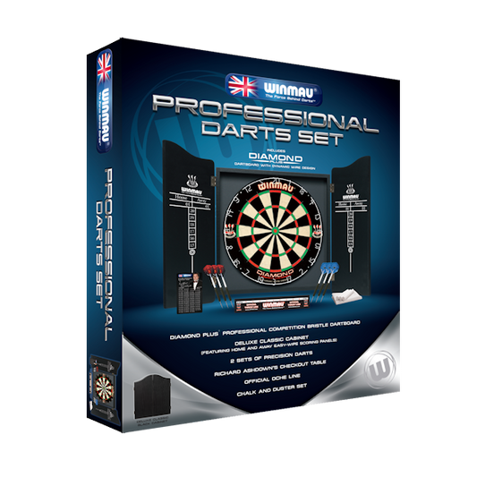 Winmau Professional Kit wooden dart cabinet set with Diamond Plus dartboard and accessories