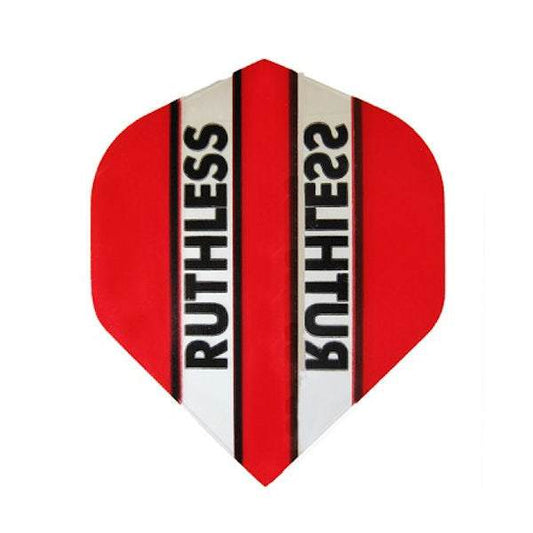Ruthless Flights extra tough 100 micron red and white dart flight with bold black text
