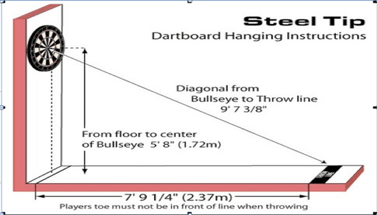 Steel Tip Toe Line Checker measuring dartboard height and toe line distance with instructions